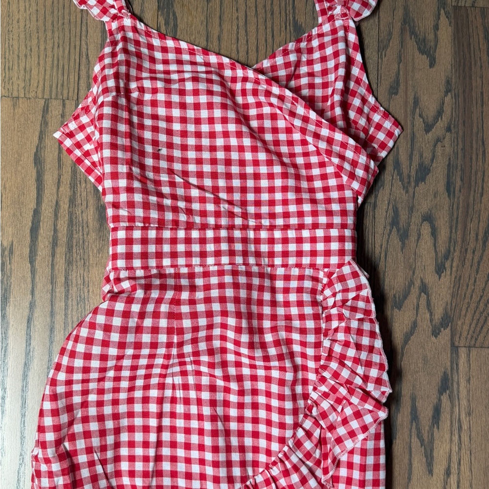SHEIN Red and White Gingham Ruffle Sundress